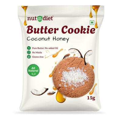 nutndiet Coconut Honey Butter Cookie, 100% Natural, Clean-label, Gluten-Free, Parent Trusted, Peace of Mind in Packet (15g x 10 Packs)