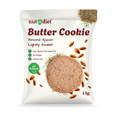 nutndiet Almond Ajwain Butter Cookie, 100% Natural, Clean-label, Gluten-Free, 2g Protein per Cookie, Parent Trusted, Peace of Mind in Packet (15g x 10 Packs)