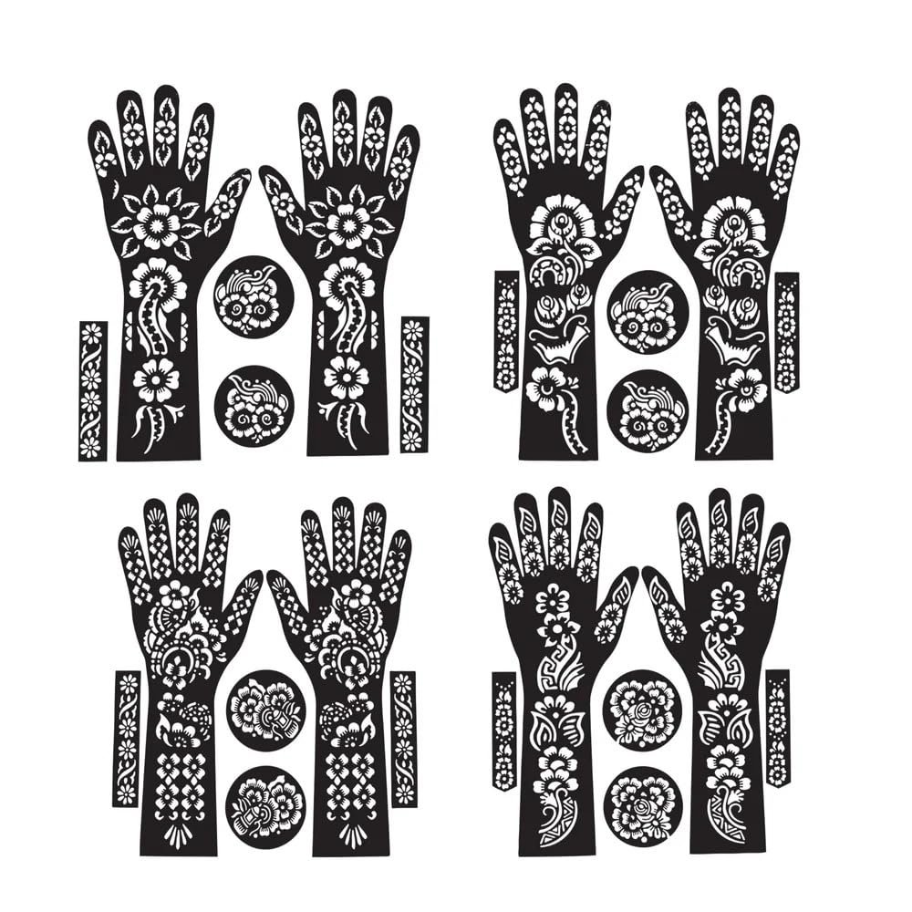 Fashion Fitoor Mehndi Stencil Stickers for Hands (Pack of 4 Pairs) | Bridal Henna Mehandi Tattoo Stencils | Easy Heena Stickers for Girls & Women | Wedding, Festivals & Functions (6 Pairs)