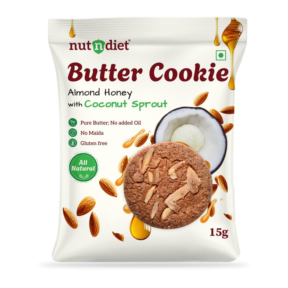 nutndiet World's First Coconut Sprout Cookie, Almond Honey Butter Cookie, 100% Natural, Clean-label, Gluten-Free, 1.4g Protein, Peace of Mind in Packet (15g x 10 Packs)
