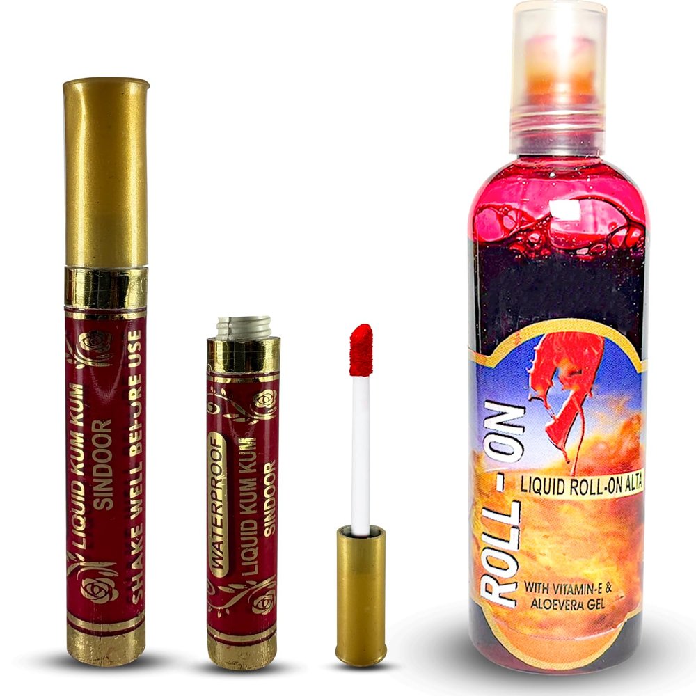 Alta & Sindoor Combo Pack - Roll On Liquid Alta With Liquid Sindoor | Water & Sweat-Resistant | Long-Lasting, 50ml Roll-On Alta (Alta + ROP Sindoor, Pack of 2)