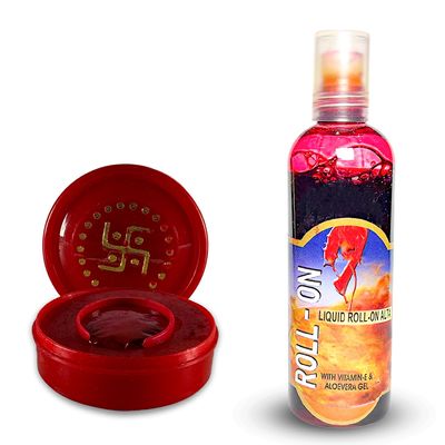 Alta & Sindoor Combo Pack Roll-On Liquid Alta 50ml + Dry Sindoor Powder Red | Water & Sweat-Resistant, Long-Lasting | Pack of 2