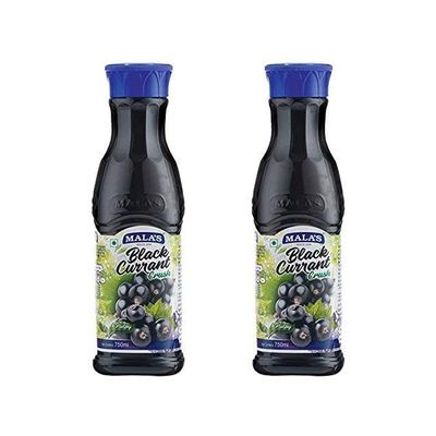 EXCEL ENTERPRISES MALAS BLACK CURRANT CRUSH 750ML*2 | FRUIT SYRUP CONCENTRATE FOR MOCKTAILS, MILKSHAKES, DESSERTS & BEVERAGES |Pack of 2
