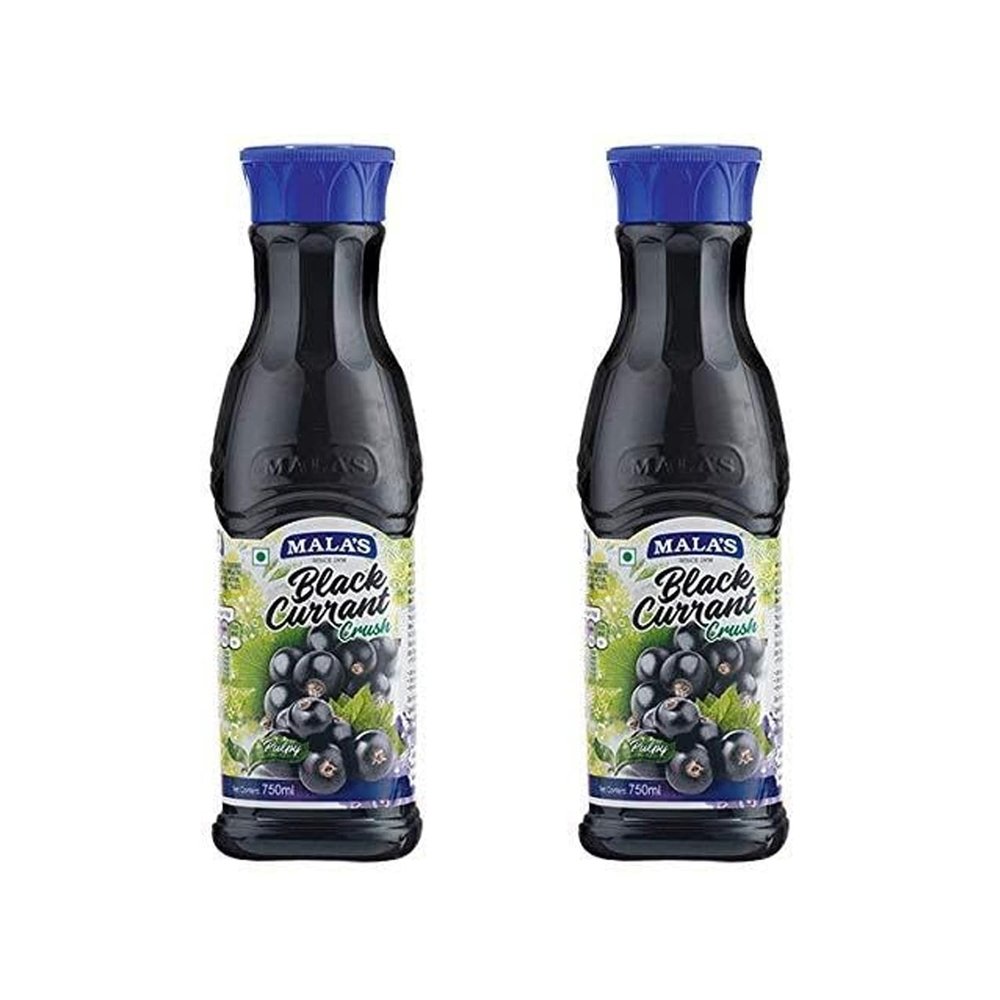 EXCEL ENTERPRISES MALAS BLACK CURRANT CRUSH 750ML*2 | FRUIT SYRUP CONCENTRATE FOR MOCKTAILS, MILKSHAKES, DESSERTS & BEVERAGES |Pack of 2