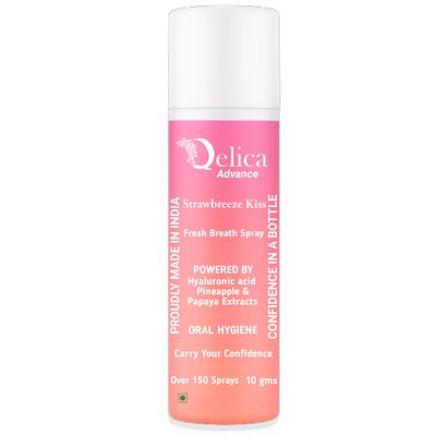 Qelica Strawbreeze Kiss Advance Green Instant Mouth Freshener for Couples Kissing, Long-Lasting 150+ Spray (10gm)