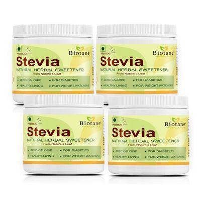 Biotane Premium Stevia | 100 Percent Natural Herbal Sweetener | Zero Calorie I Sugar Free | Made with Purest Stevia I No Bitter Taste I No Maltodextrin 200g (Pack of 4)