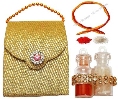 Bhai Dooj Tikka for Brother- Designer Glass Pack of Roli, Rice Chawal, Chandan Mishri for Sweet Bhaiya & Personal Message (Pouch Bottle Roli Tikka Thread)