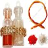 Bhai Dooj Tikka for Brother- Designer Glass Pack of Roli, Rice Chawal, Chandan Mishri for Sweet Bhaiya & Personal Message (Roli Tikka Thread) view 1