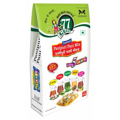 77 Green Pani Puri Masala 5 Flavours Pack  Hajma Hajam, Chat, Pudina, Hing & Garlic Spice Mixes | Instant Chaat Seasoning for Golgappa Water | No Added Colors or Preservatives | Indian Street Snack Pack of 4