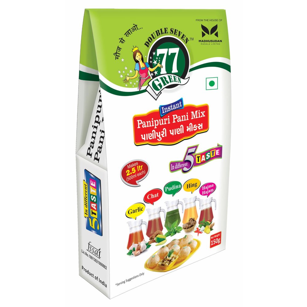 77 Green Pani Puri Masala 5 Flavours Pack  Hajma Hajam, Chat, Pudina, Hing & Garlic Spice Mixes | Instant Chaat Seasoning for Golgappa Water | No Added Colors or Preservatives | Indian Street Snack Pack of 4
