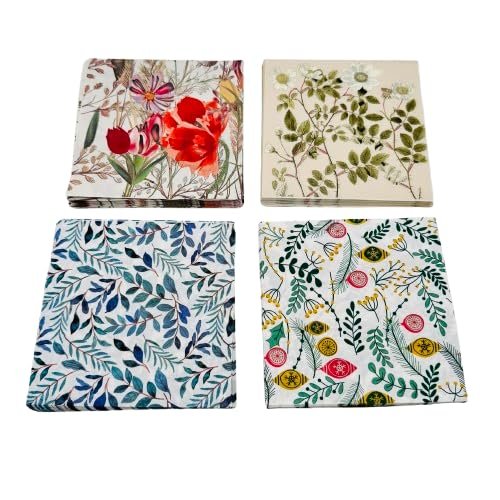 Cherie Printed 2-Ply Tissue Napkins - Elegant Floral & Leaf Patterns, Absorbent & Soft for Dining, Celebrations, Gifting (Pack of 8 x 20 pieces = 160 total)