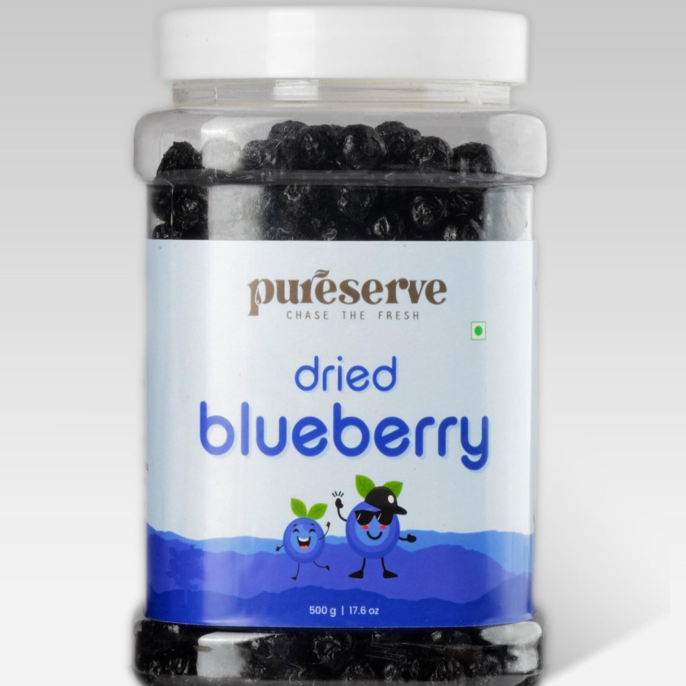 Pureserve Premium Dried Blueberries 500g  Naturally Sweet & Juicy | Antioxidant-Rich Superfood | No Added Preservatives | Ideal for Snacking, Baking & Smoothies | Jar Pack