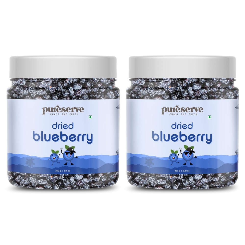 Pureserve Premium Dried Blueberries 500g (250g*2)  Naturally Sweet & Juicy | Antioxidant-Rich Superfood | No Added Preservatives | Ideal for Snacking, Baking & Smoothies | Jar Pack