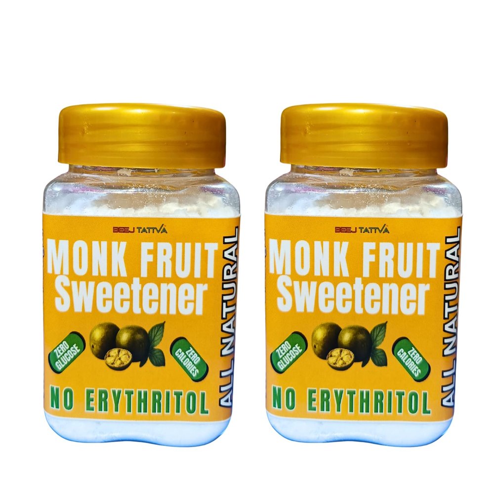 Beej Tattva | Monk Fruit Sweetener Powder | Zero-Calorie Sugar Substitute | 1:1 Sugar Replacer for Cooking & Baking | Diabetic & Keto Friendly | 200g (Pack of 2)