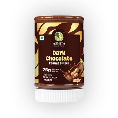 Asmita Organic Farms Dark Chocolate Peanut Butter 325g | Smooth & Creamy Peanut Butter | High Protein Spread | No Refined Sugar | Cholesterol & Trans Fat Free | Healthy Spread for Breakfast & Snacks