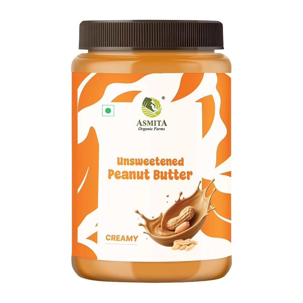 Asmita Organic Farms Creamy Peanut Butter Unsweetened 900g | Made with Roasted Peanuts | No Added Sugars or Salt | High Protein Spread | Cholesterol & Trans Fat Free | Healthy Breakfast Spread