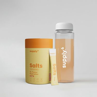 Supply6 Salts | Electrolyte Mix | Zero Added Sugar | Sodium, Potassium, Magnesium, Zinc & Fiber | Keto Friendly, Vegan Friendly, No Preservatives (18 Servings, Mango with Shaker)
