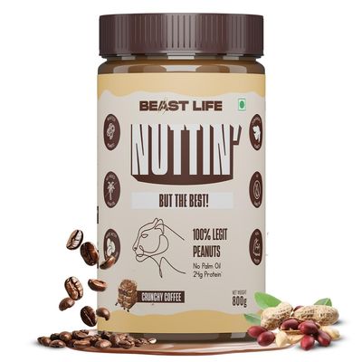 BeastLife Crunchy Coffee Peanut Butter | 24.5 G Protein | 800 gm | 100% Peanuts, High Protein | Zero Palm Oil | NonGMO Nut Butter | Fitness-Friendly Spread | Zero Cholesterol