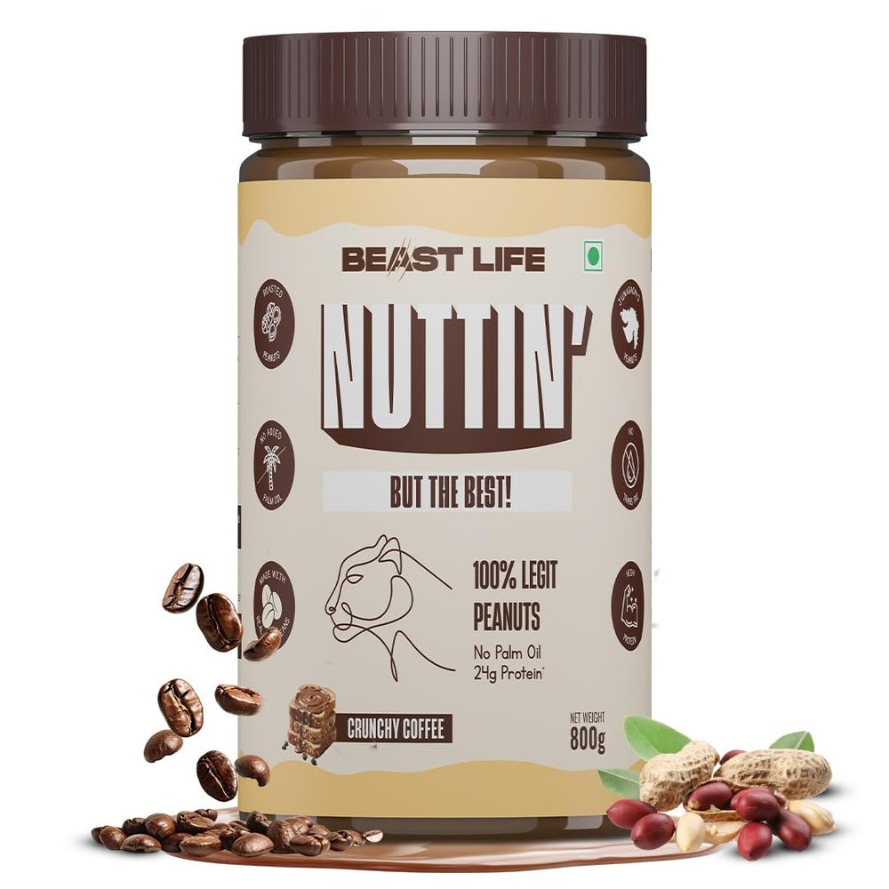 BeastLife Crunchy Coffee Peanut Butter | 24.5 G Protein | 800 gm | 100% Peanuts, High Protein | Zero Palm Oil | NonGMO Nut Butter | Fitness-Friendly Spread | Zero Cholesterol
