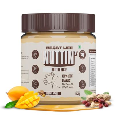 BeastLife Creamy Mango Peanut Butter | 24.5 G Protein | 350 gm | 100% Peanuts, High Protein | Zero Palm Oil | NonGMO Nut Butter | Fitness-Friendly Spread | Zero Cholesterol