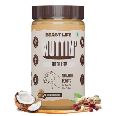 BeastLife Crunchy Coconut Peanut Butter | 24.5 G Protein | 800 gm | 100% Peanuts, High Protein | Zero Palm Oil | NonGMO Nut Butter | Fitness-Friendly Spread | Zero Cholesterol