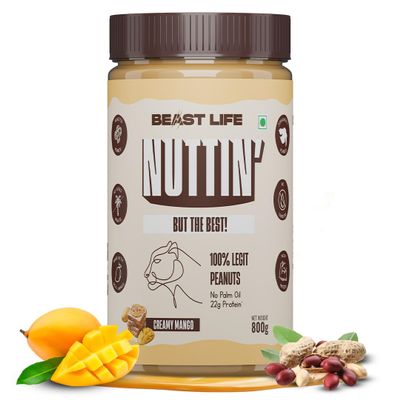 BeastLife Creamy Mango Peanut Butter | 24.5 G Protein | 800 gm | 100% Peanuts, High Protein | Zero Palm Oil | NonGMO Nut Butter | Fitness-Friendly Spread | Zero Cholesterol