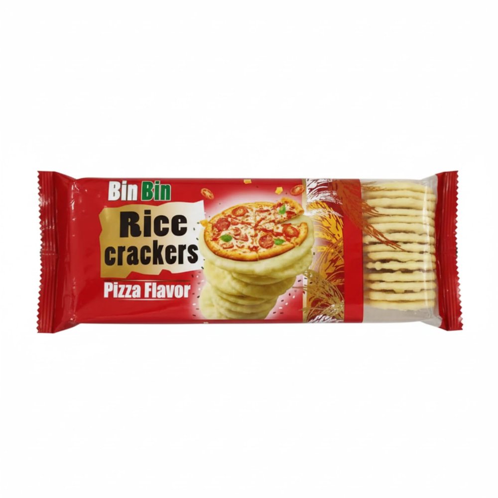 Bin Bin Rice Crackers Pizza Flavour Biscuits, 100g (Imported) | Crispy & Savory Snack