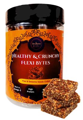 DesiBytes Healthy & Crunchy Flexi Bytes, Flaxseed, Sesame Seeds and Roasted Chana Chikki, High Protein Snack