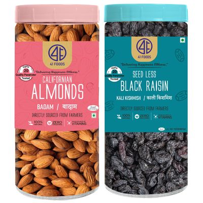 41 Foods Premium Dry Fruits Combo of Almonds and Black Raisins | 300g (150g x 2)