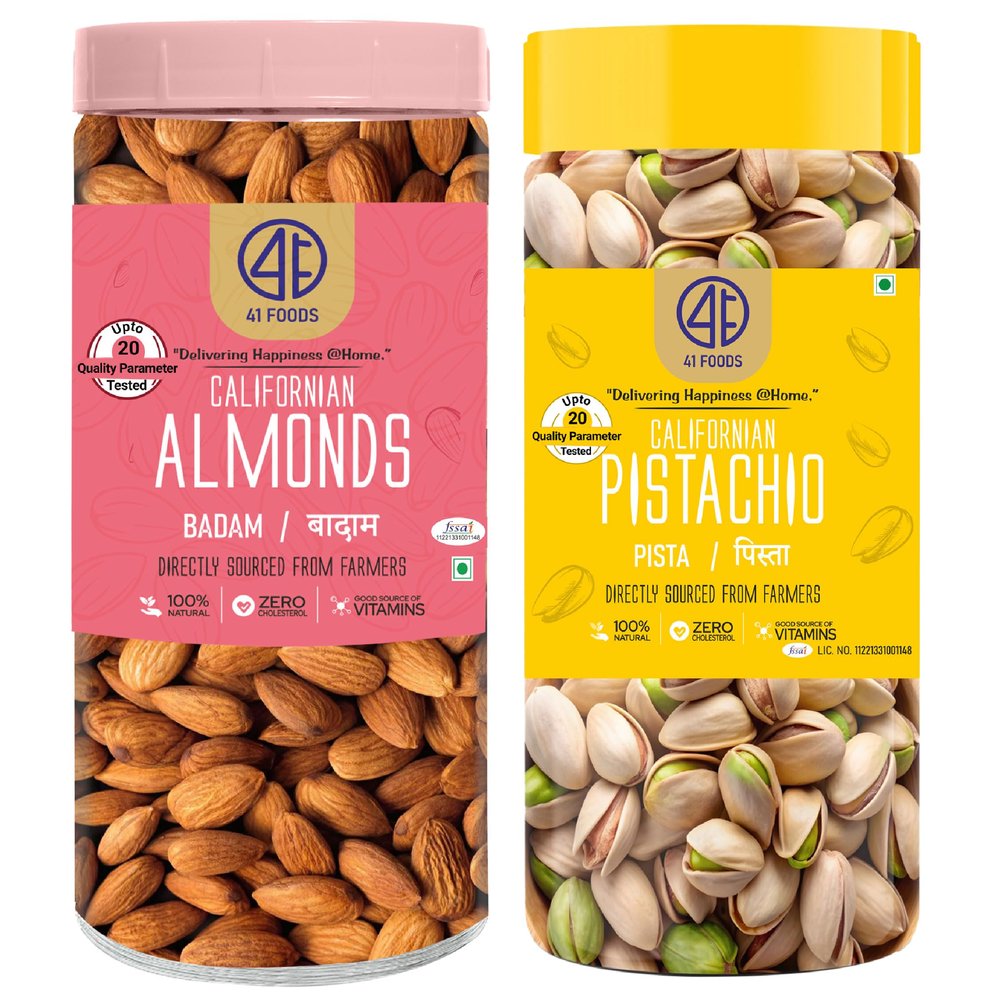 41 Foods Premium Dry Fruits Combo of Almonds and Pista | 300g (150g x 2)