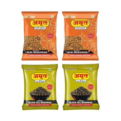 AMRUT Mukhwas Combo  Alsi Mukhwas (200g x 2) + Black Till Mukhwas (200g x 2) | Traditional Indian Digestive Mouth Freshener | After-Meal Snack | Pack of 4 | Total 800g