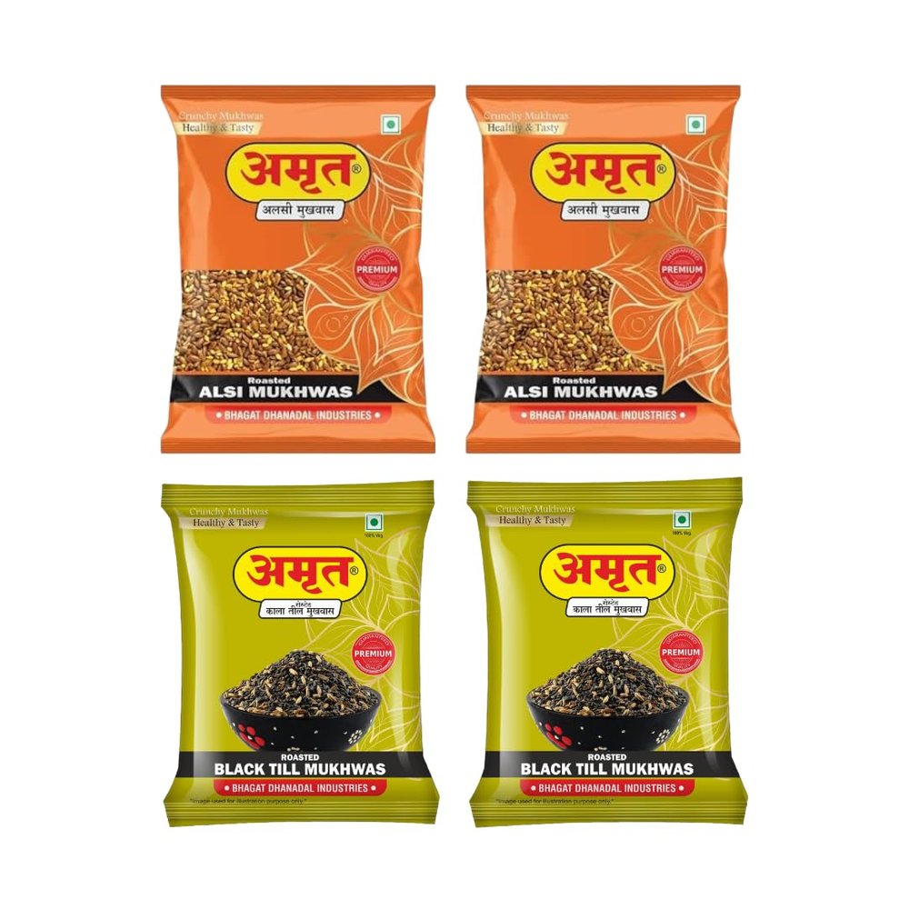 AMRUT Mukhwas Combo  Alsi Mukhwas (200g x 2) + Black Till Mukhwas (200g x 2) | Traditional Indian Digestive Mouth Freshener | After-Meal Snack | Pack of 4 | Total 800g