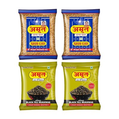 AMRUT Mukhwas Combo  Dhanadal (200g x 2) + Black Till Mukhwas (200g x 2) | Traditional Indian Digestive Mouth Freshener | After-Meal Snack | Pack of 4 | Total 800g