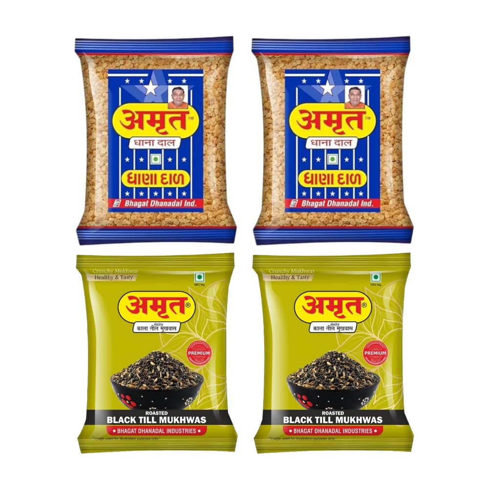 AMRUT Mukhwas Combo  Dhanadal (200g x 2) + Black Till Mukhwas (200g x 2) | Traditional Indian Digestive Mouth Freshener | After-Meal Snack | Pack of 4 | Total 800g