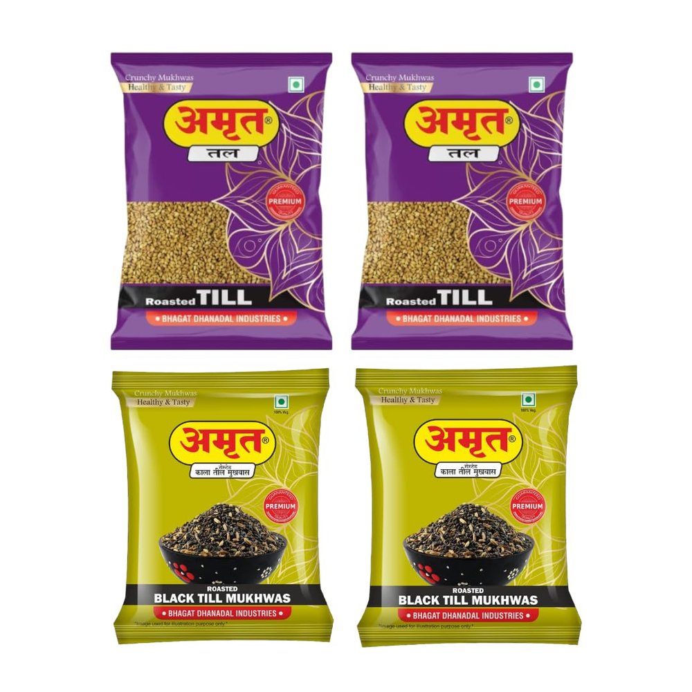 AMRUT Mukhwas Combo  Till Mukhwas (200g x 2) + Black Till Mukhwas (200g x 2) | Traditional Indian Digestive Mouth Freshener | After-Meal Snack | Pack of 4 | Total 800g
