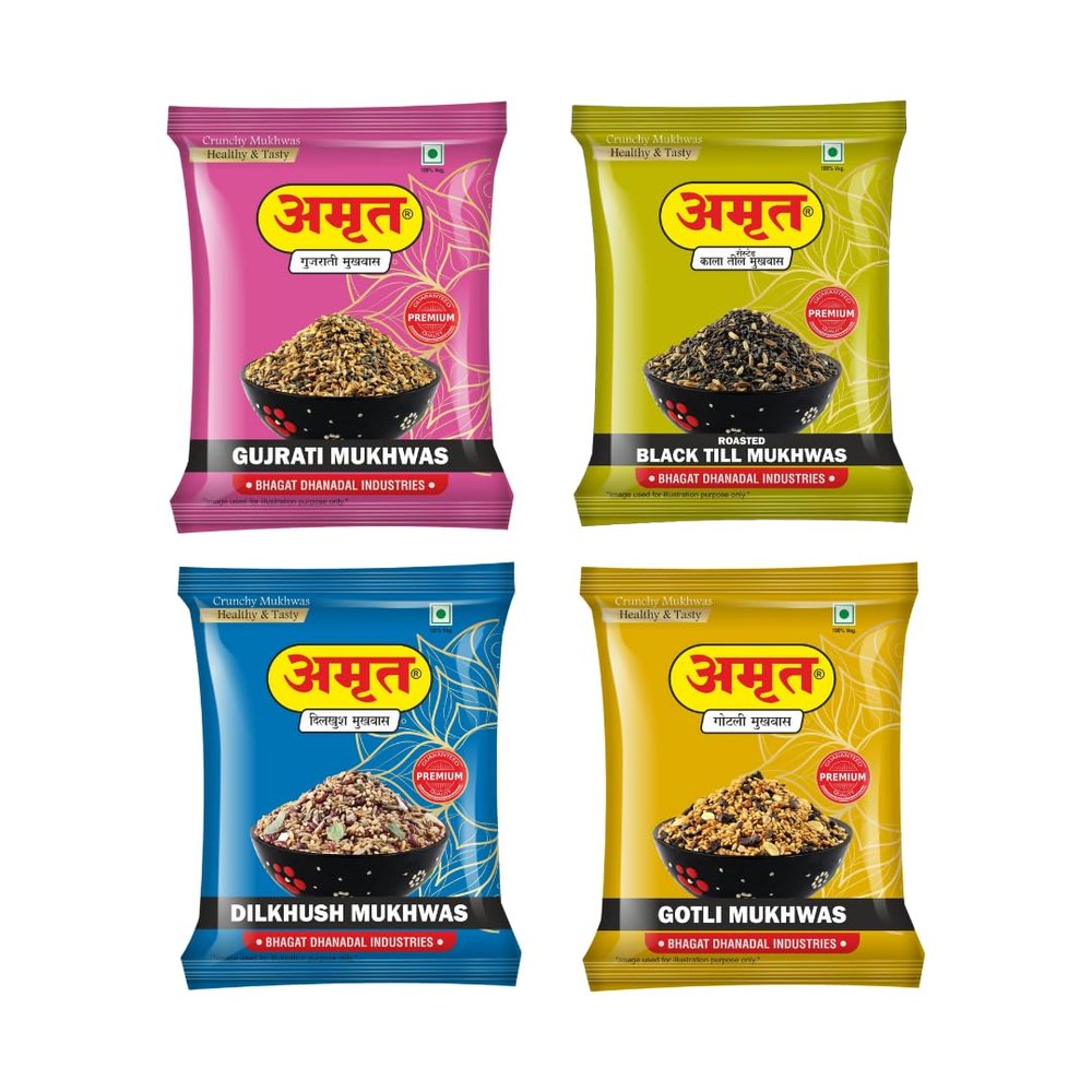 AMRUT Mukhwas Combo Pack  Gujrati, Dilkhush, Gotli & Black Till (200g Each) | Crunchy Traditional Indian Digestive Mouth Freshener | Ready-to-Eat After-Meal Snack | Pack of 4  800g Total