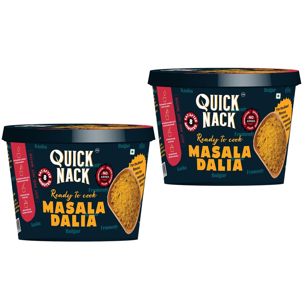 Quick Nack Ready-to-Eat Masala Dalia | Healthy Instant Breakfast & Snack | High Fiber & Nutritious 8-Minute Meal | Travel-Friendly Combo Pack 2