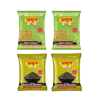 AMRUT Mukhwas Combo  Roasted Saunf (200g x 2) + Black Till Mukhwas (200g x 2) | Traditional Indian Digestive Mouth Freshener | After-Meal Snack | Pack of 4 | Total 800g