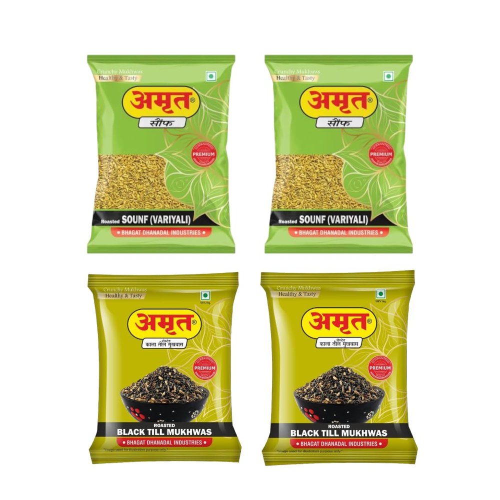 AMRUT Mukhwas Combo  Roasted Saunf (200g x 2) + Black Till Mukhwas (200g x 2) | Traditional Indian Digestive Mouth Freshener | After-Meal Snack | Pack of 4 | Total 800g