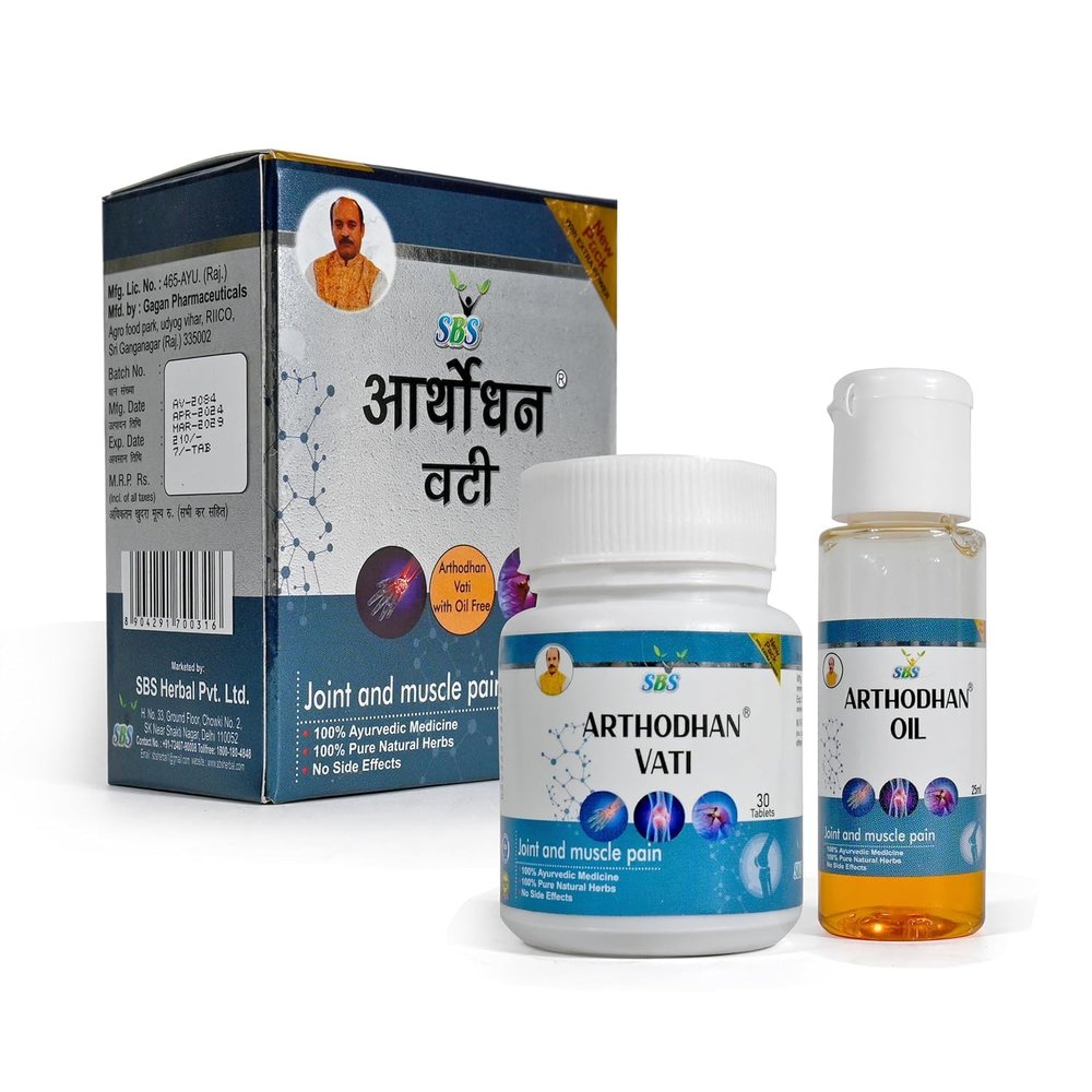 Arthodhan Vati Ayurvedic Pain Relief Tablets for Joint, Knee, Muscle Pain with Free Arthodhan Oil Formula, Herbal Anti-Inflammatory Formula, 30 Tablets