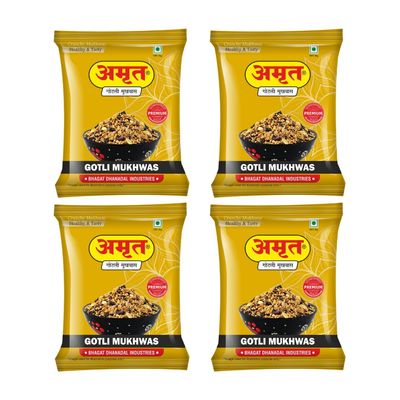 AMRUT Roasted Gotli Mukhwas - (200gm x 4 = 800g) (Pack Of 4) | Digestive Crunchy And Tasty Mouth Freshener Traditional Refreshing Mukhwas Ready To Eat