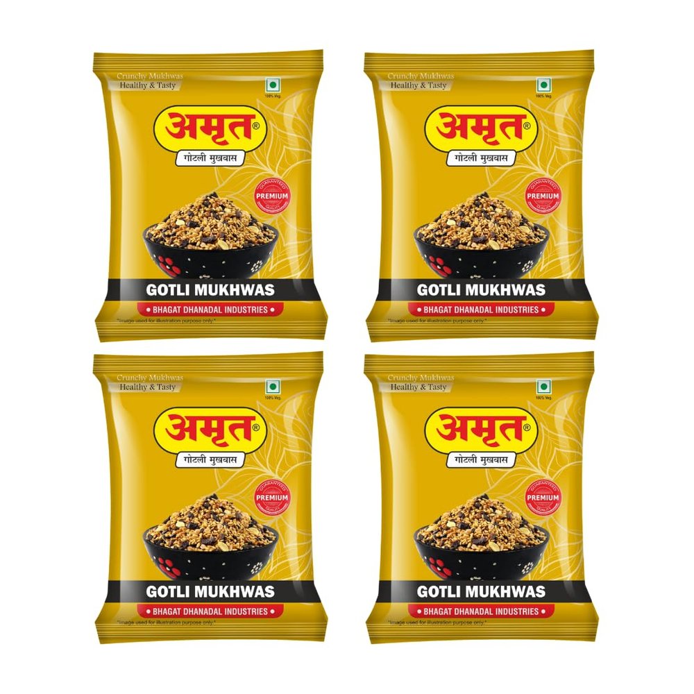 AMRUT Roasted Gotli Mukhwas - (200gm x 4 = 800g) (Pack Of 4) | Digestive Crunchy And Tasty Mouth Freshener Traditional Refreshing Mukhwas Ready To Eat