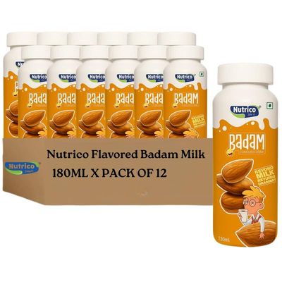 Nutrico Delight Badam Drink 180ml x Pack of 12 | Rich & Nutty Almond Shake | High Protein & Calcium | With Oats & Millets | Low Sugar | No Preservatives