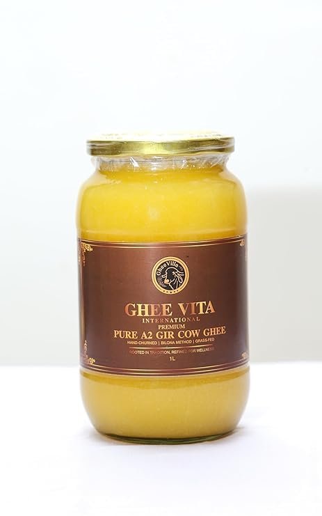 Ghee Vita Premium A2 Gir Cow Ghee  1L Jar | Hand-Churned Bilona Method | Grass-Fed, Nutrient-Rich Desi Ghee for Better Nutrition & Wellness | Traditional Indian Superfood for Heart & Immunity