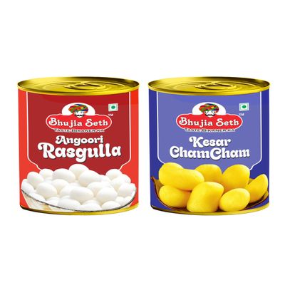 BHUJIA SETH sweets Angoori Rasgulla & kesar cham cham combo pack (1 kg x 2) pack