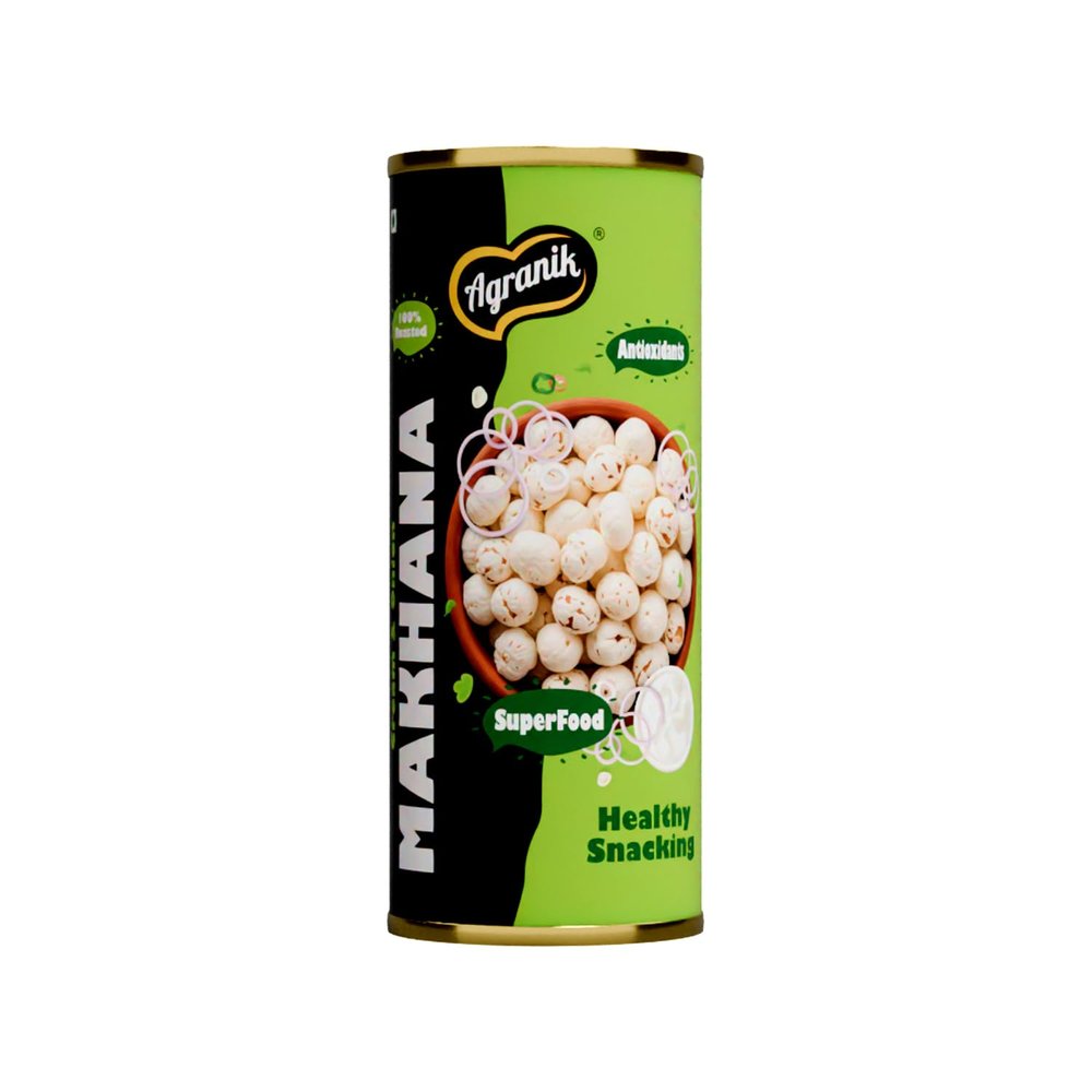 Agranik Premium Roasted Makhana (Foxnuts), Cream and Onion Flavor, 80g, Low Calorie Protein Rich Snack with Goodness of Olive Oil