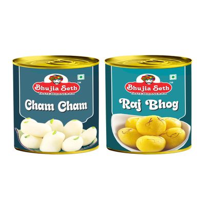 BHUJIA SETH sweets white cham cham & rajbhog combo pack (1 kg x 2) pack