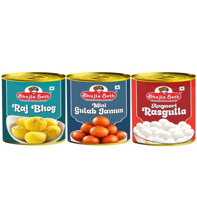 BHUJIA SETH Rajbhog, Mini Gulab Jamun & Angoori Rasgulla combo pack (1 kg x 3) pack