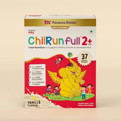 ChilRun full 2+ Total Nutrition for Children 2 Years and Above |Immunity & Energy Booster | Carton Super Saver Pack | Vanilla | Gluten-Free | No Artificial Colours and Preservatives | 400 grams Carton Pack