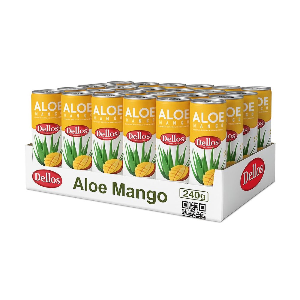 Dellos Aloe Mango Drink with Aloe Vera Pieces, 240ml (Pack of 24)